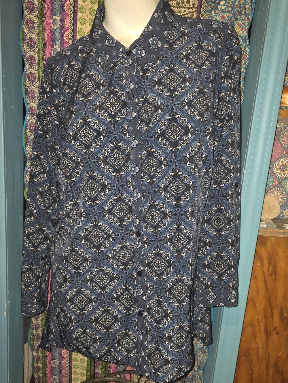 Notations Navy Blue Patterned Button-Down Shirt
